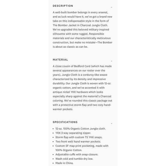 Taylor Stitch Mens Size 44 XL Bomber Jacket Charcoal Jungle Cloth Gray Corduroy - Picture 10 of 10